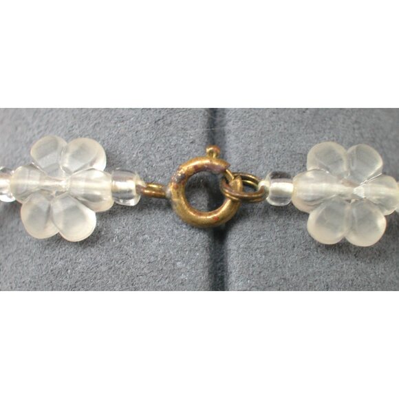 Vintage Clear & Purple ACRYLIC  Floral Beaded Necklace & Spring Ring Clasp - Picture 4 of 4